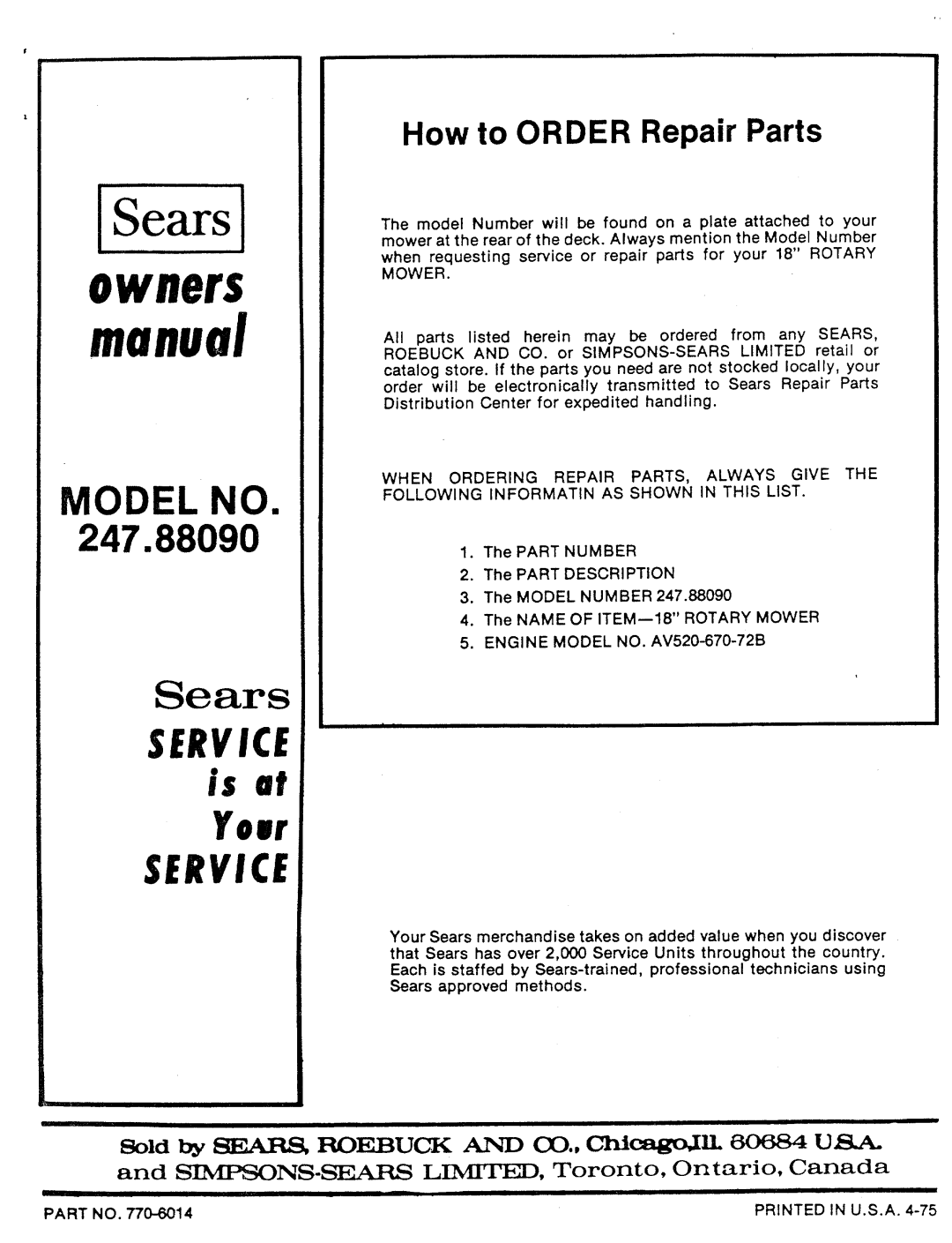 Sears 247.8809 manual 