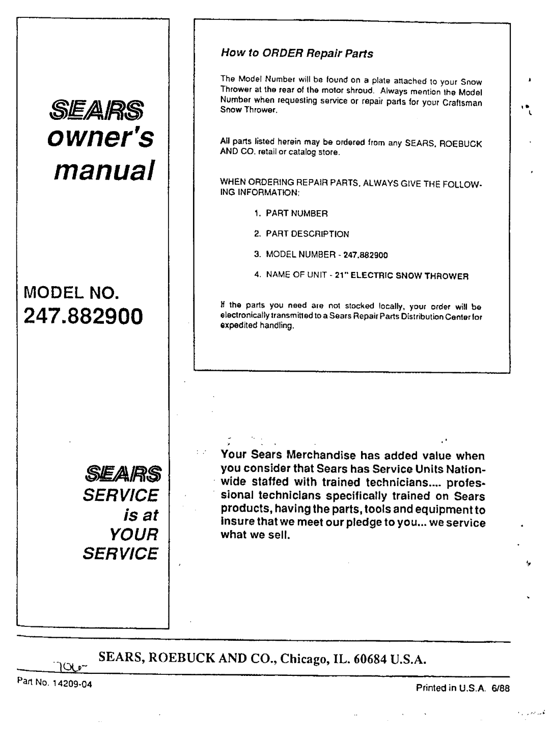 Sears 247.8829 manual 