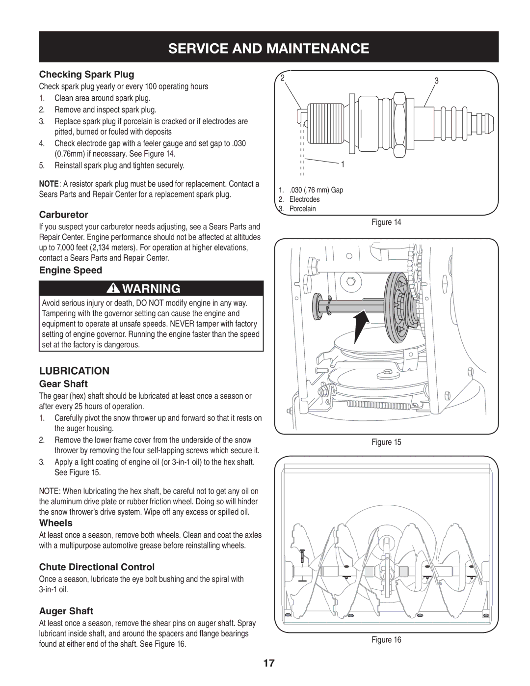 Sears 247.88355 operating instructions Lubrication 