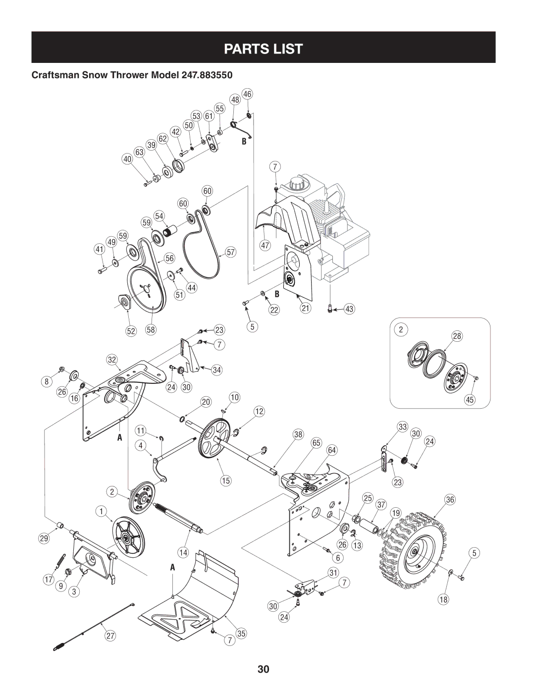 Sears 247.88355 operating instructions Parts List 