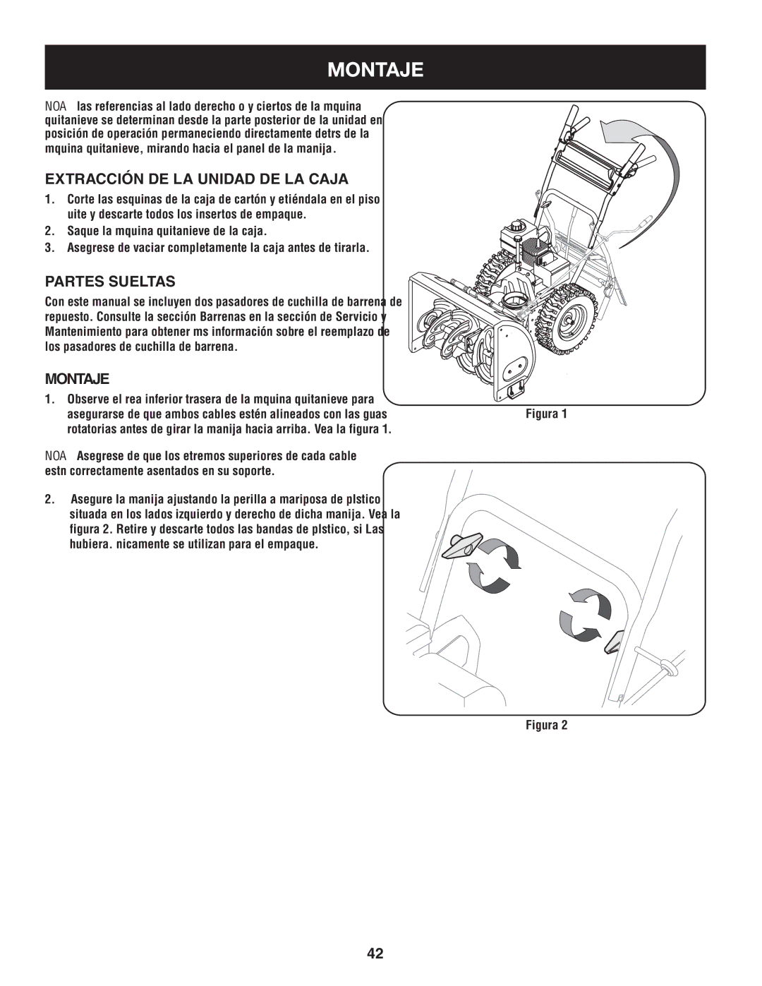 Sears 247.88355 operating instructions Montaje, Extracción de la unidad de la caja, Partes sueltas, MOntaje 