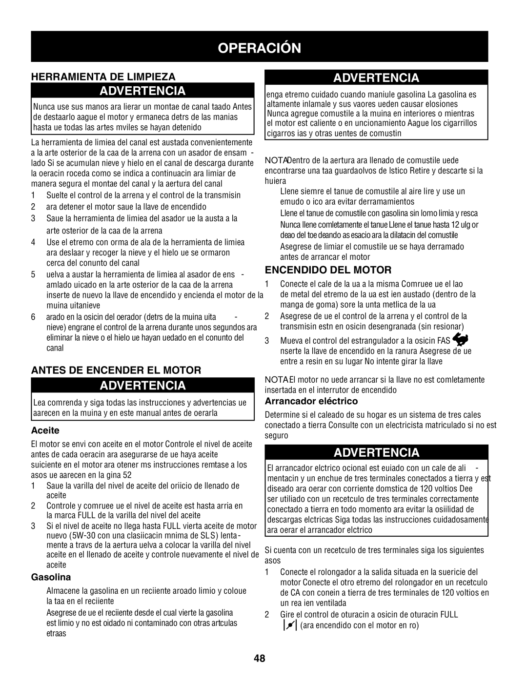 Sears 247.88355 operating instructions Herramienta de limpieza, Antes de encender el motor, Encendido del motor 