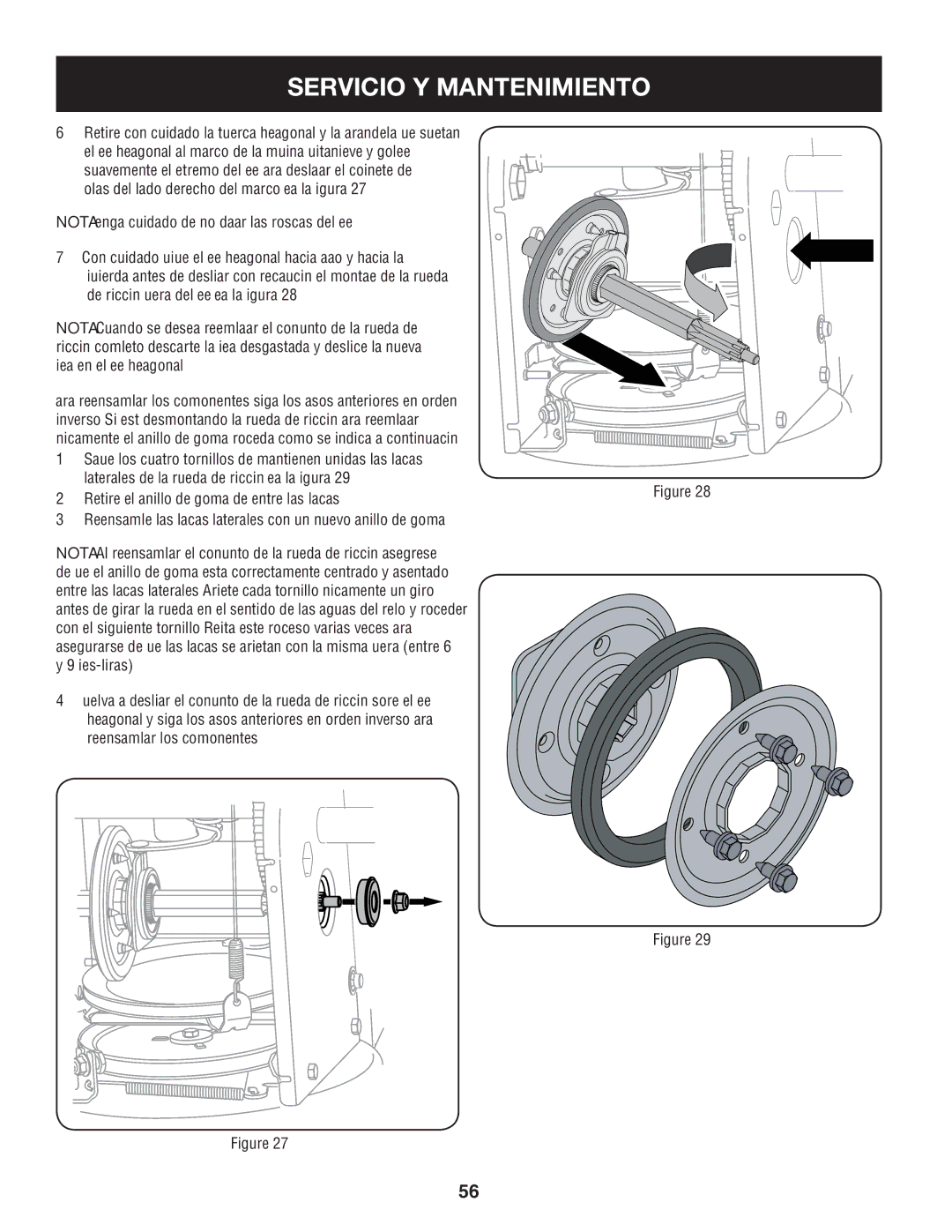 Sears 247.88355 operating instructions Nota Tenga cuidado de no dañar las roscas del eje 