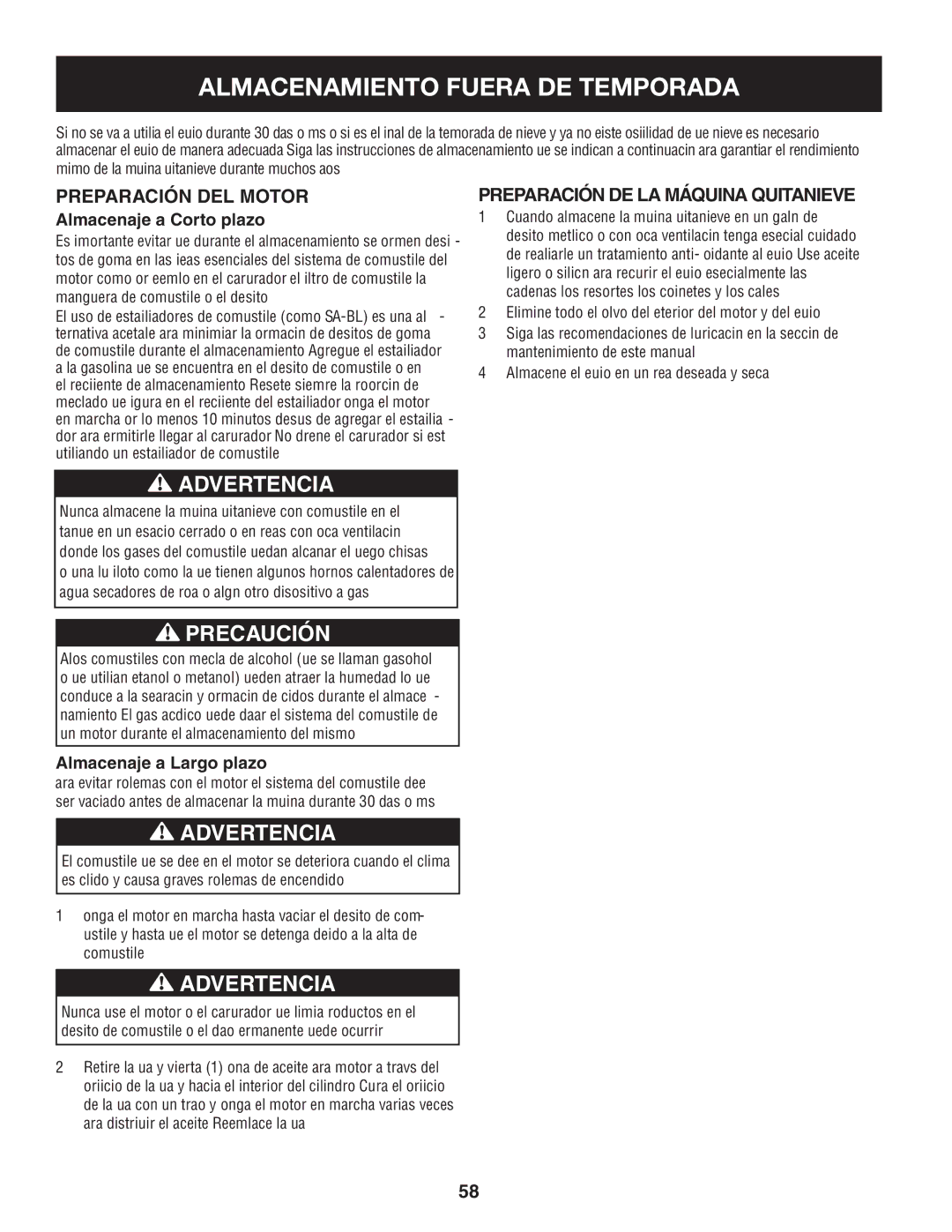 Sears 247.88355 Almacenamiento Fuera DE Temporada, Preparación del motor, Preparación de la máquina quitanieve 