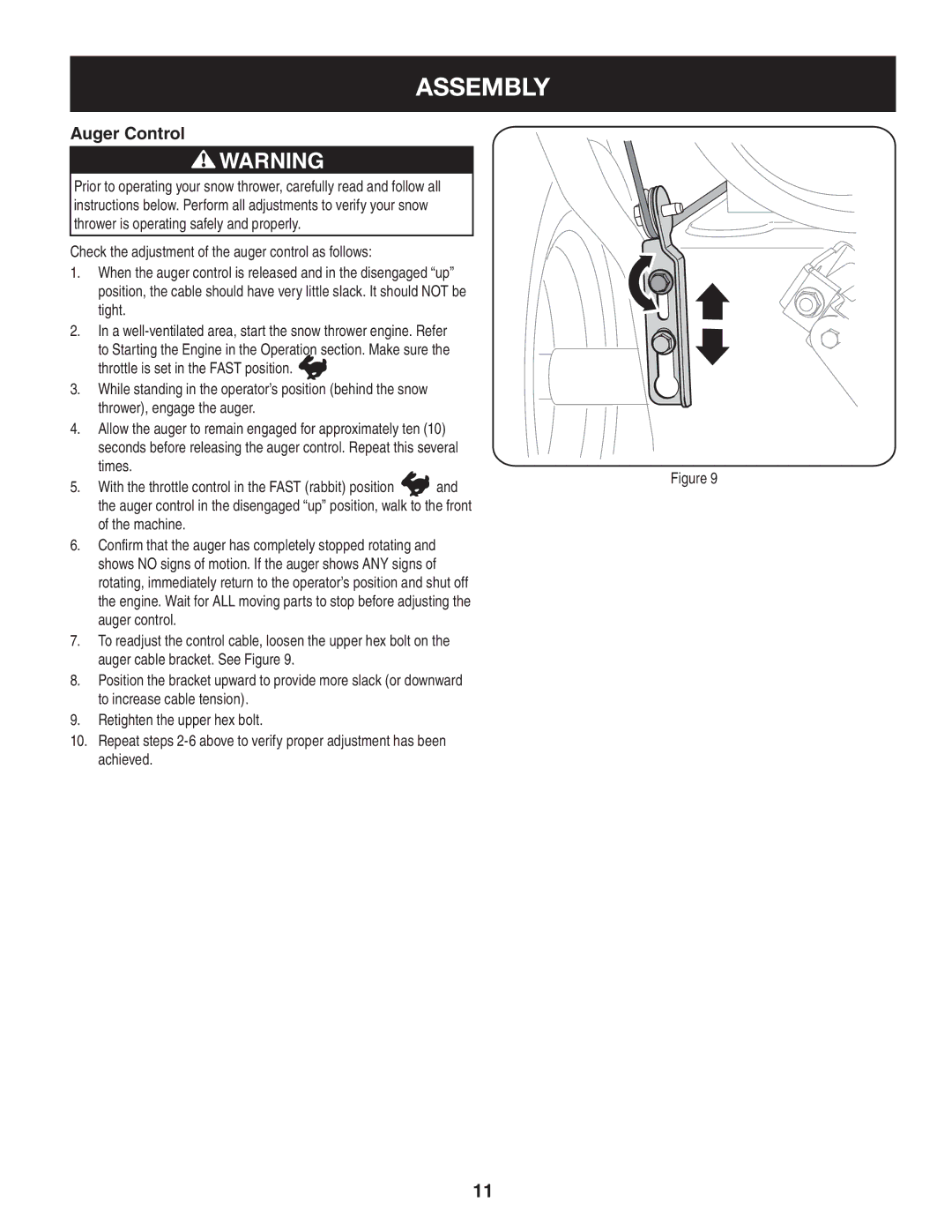 Sears 247.8879 operating instructions Auger Control 