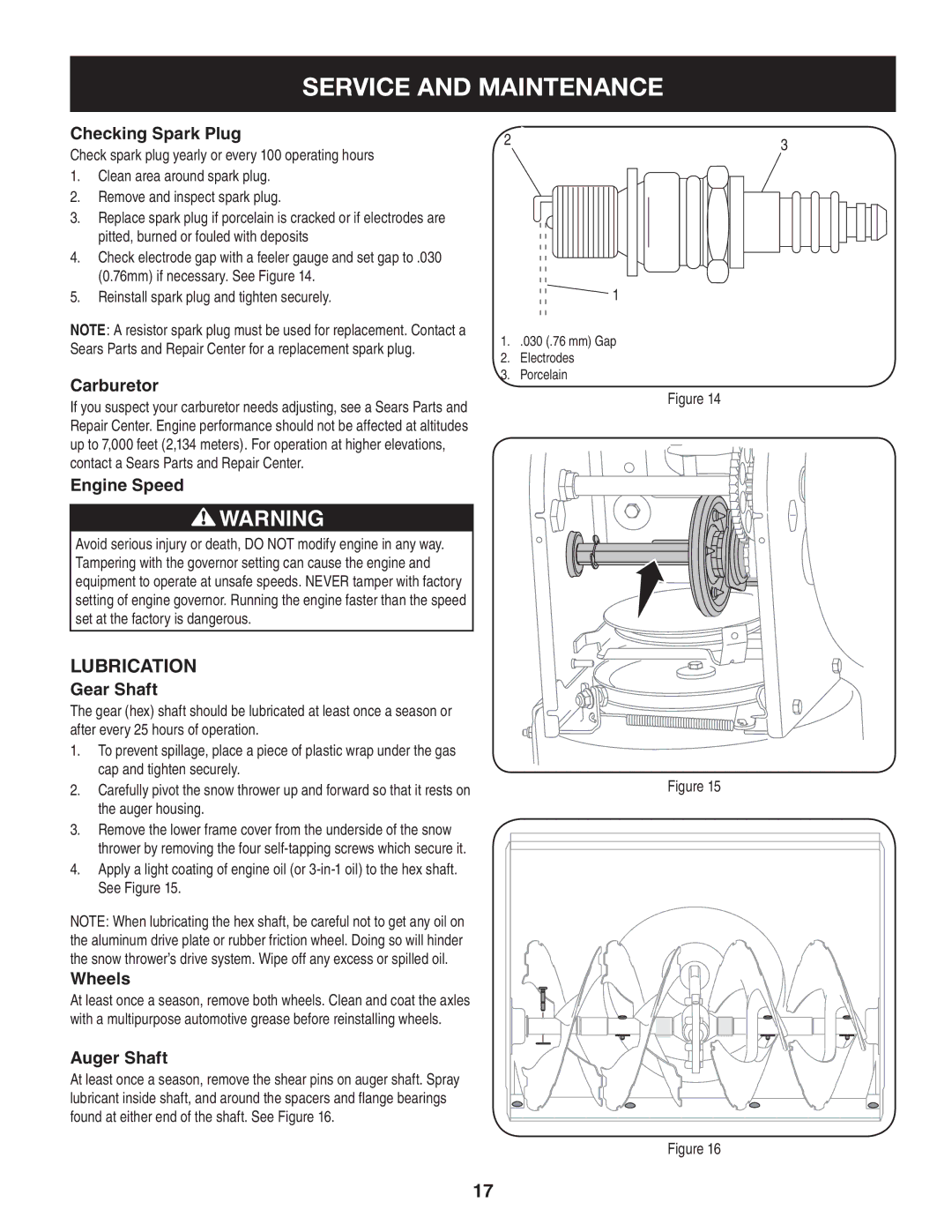 Sears 247.8879 operating instructions Lubrication 