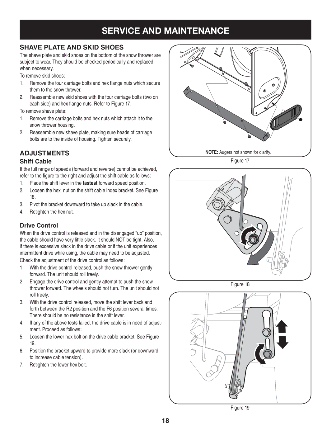 Sears 247.8879 operating instructions Shave Plate and Skid Shoes, Shift Cable, Drive Control 