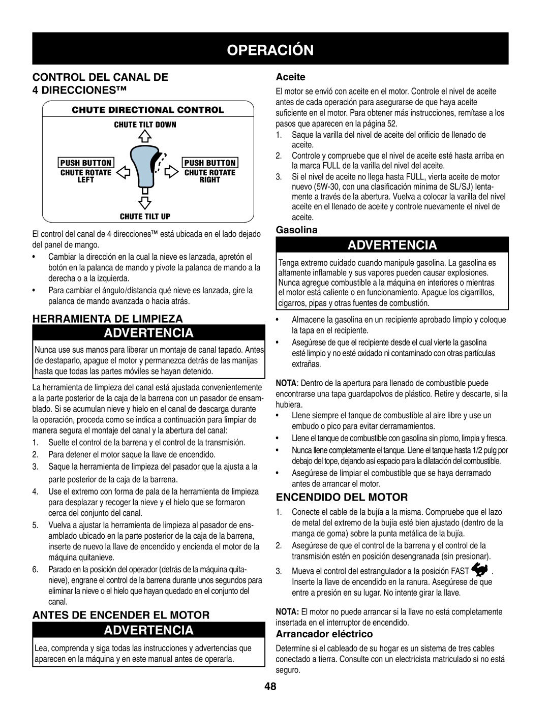 Sears 247.8879 Control del canal de 4 direcciones, Herramienta de limpieza, Antes de encender el motor 