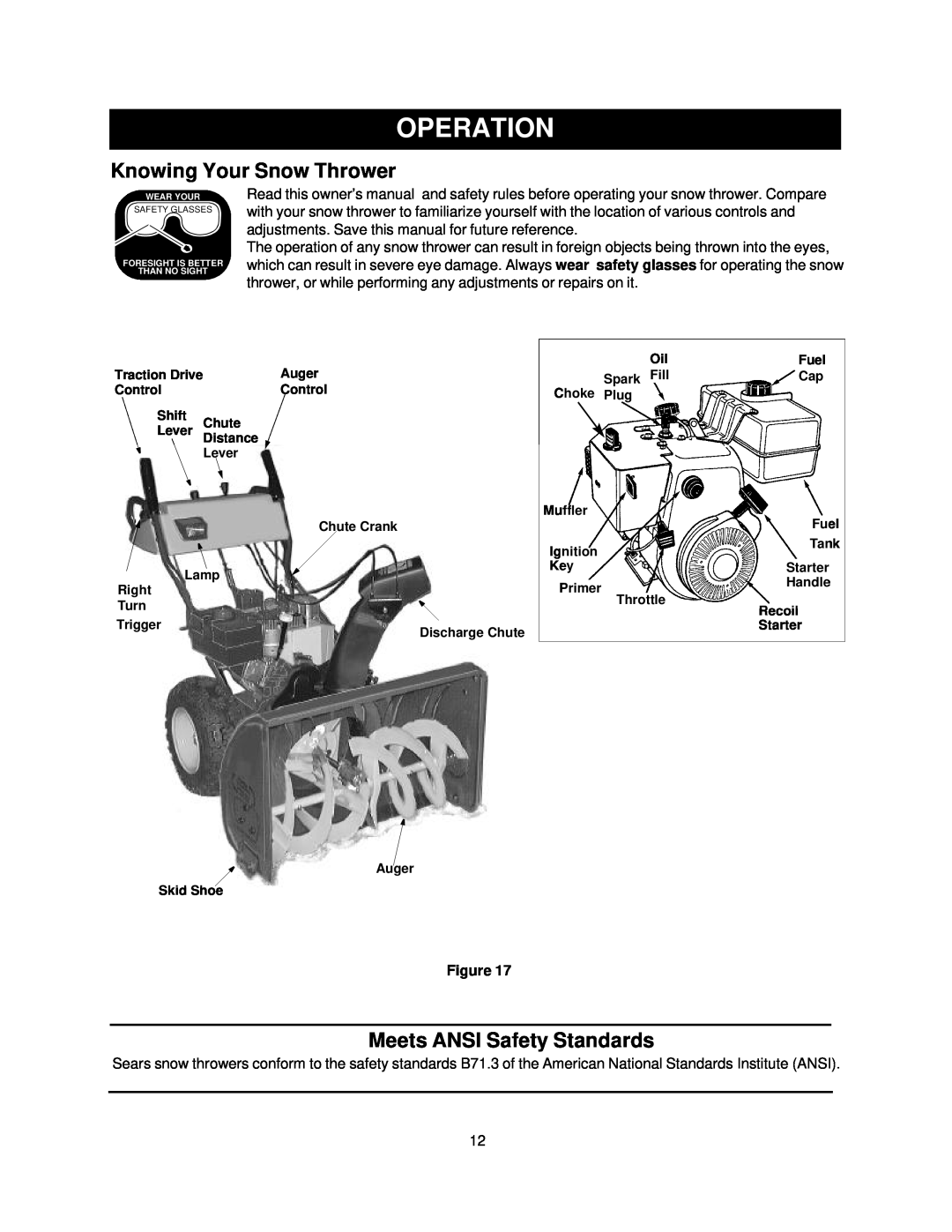 Sears 247.88852 owner manual Operation, Knowing Your Snow Thrower, Meets ANSI Safety Standards 