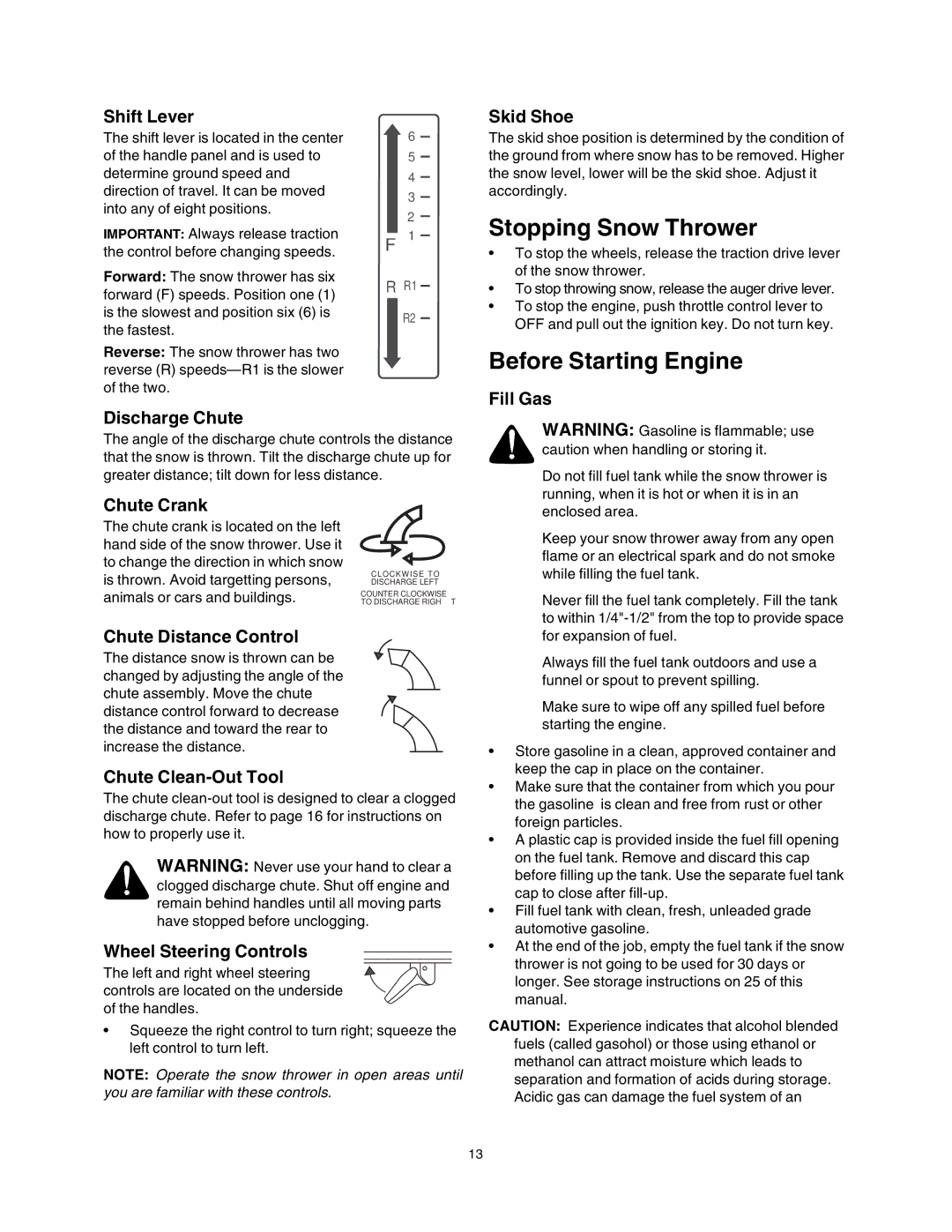 Sears 247.88853 owner manual Stopping Snow Thrower, Before Starting Engine 