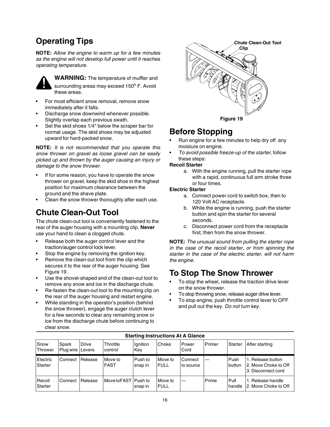 Sears 247.88853 owner manual Operating Tips, Before Stopping, To Stop The Snow Thrower 