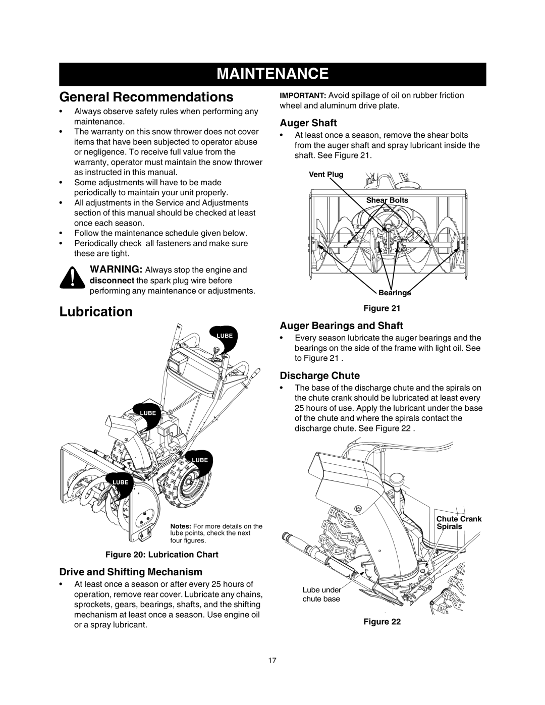 Sears 247.88853 owner manual Maintenance, General Recommendations, Lubrication 