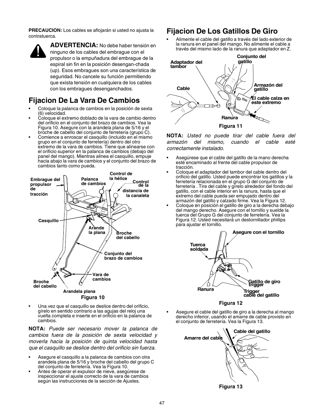 Sears 247.88853 owner manual Fijacion De La Vara De Cambios, Fijacion De Los Gatillos De Giro 