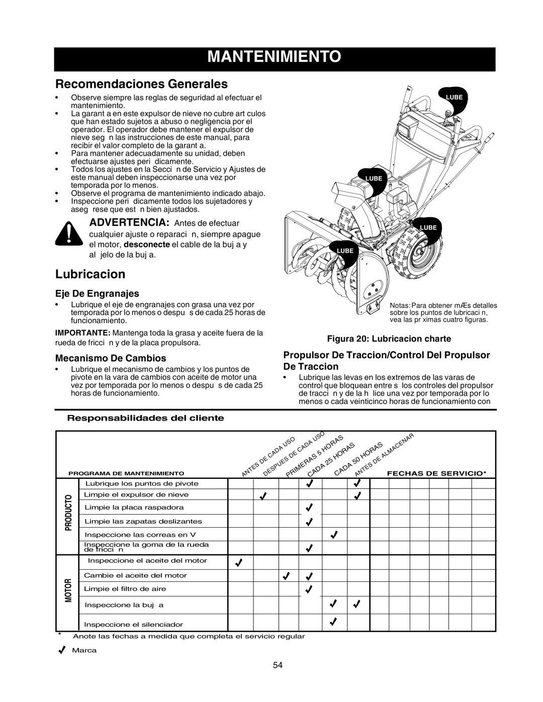 Sears 247.88853 Mantenimiento, Recomendaciones Generales, Lubricacion, Eje De Engranajes, Responsabilidades del cliente 