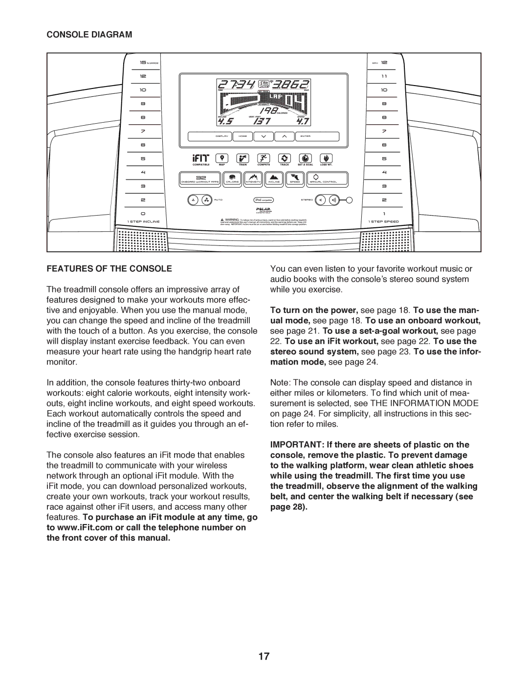 Sears 24959 user manual Console Diagram Features of the Console 