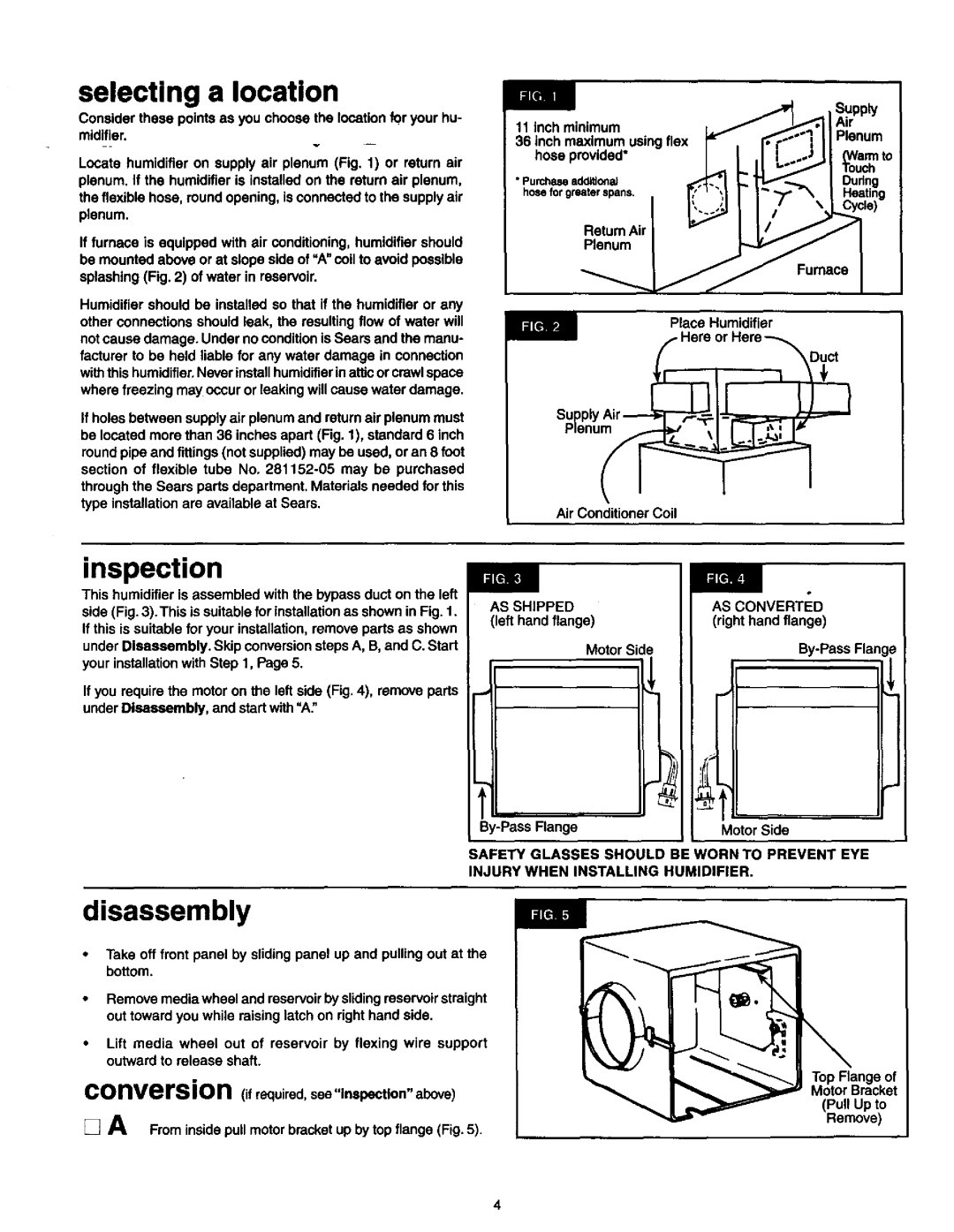 Sears 2500 manual Selecting a location, Inspection, DisassemblylaCl.3, AS Shipped AS Converted 