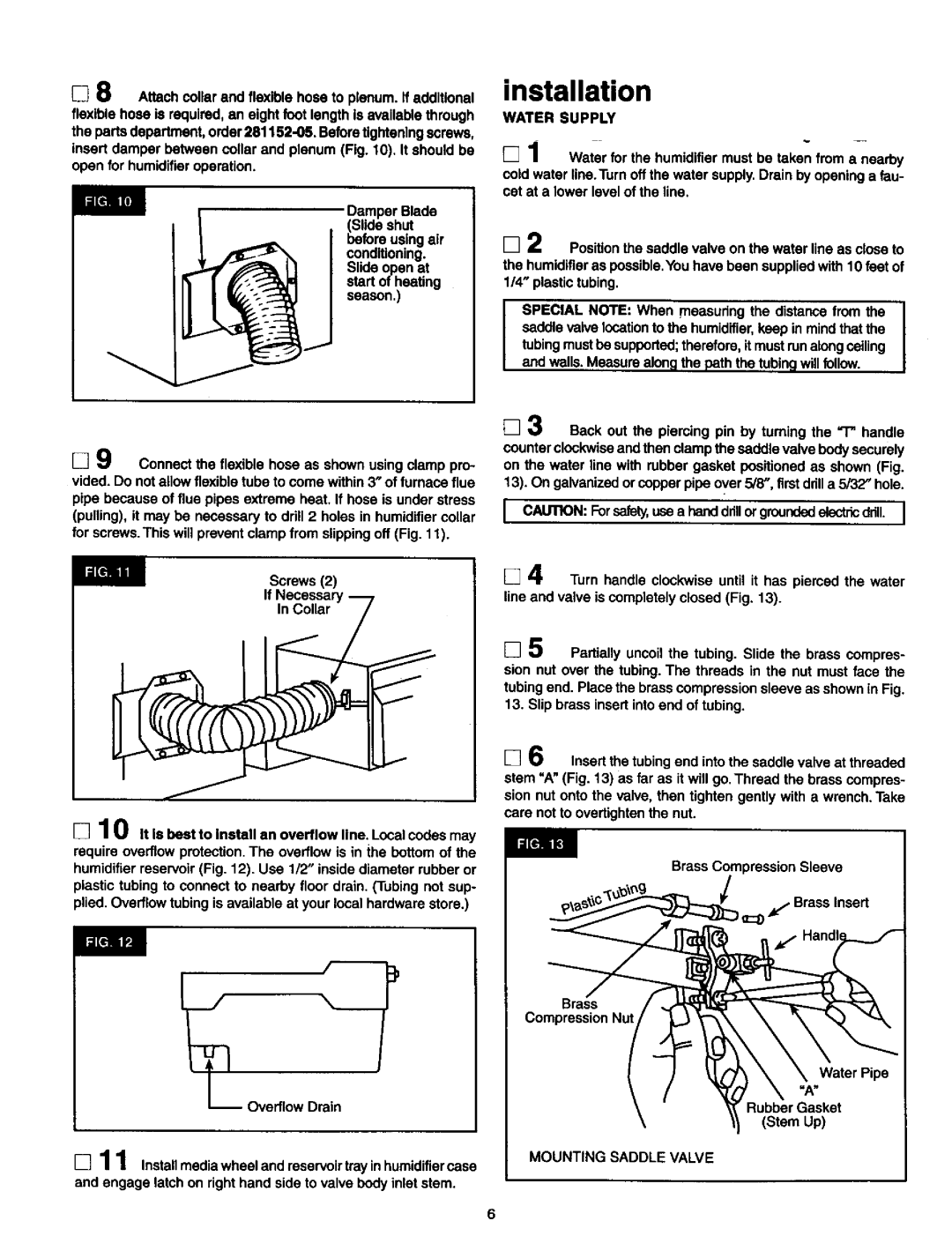 Sears 2500 Installation, Water Supply, Screws2 Collar, BrassCompressionSleeve =O/ Brass Insert, Mounting Saddle Valve 