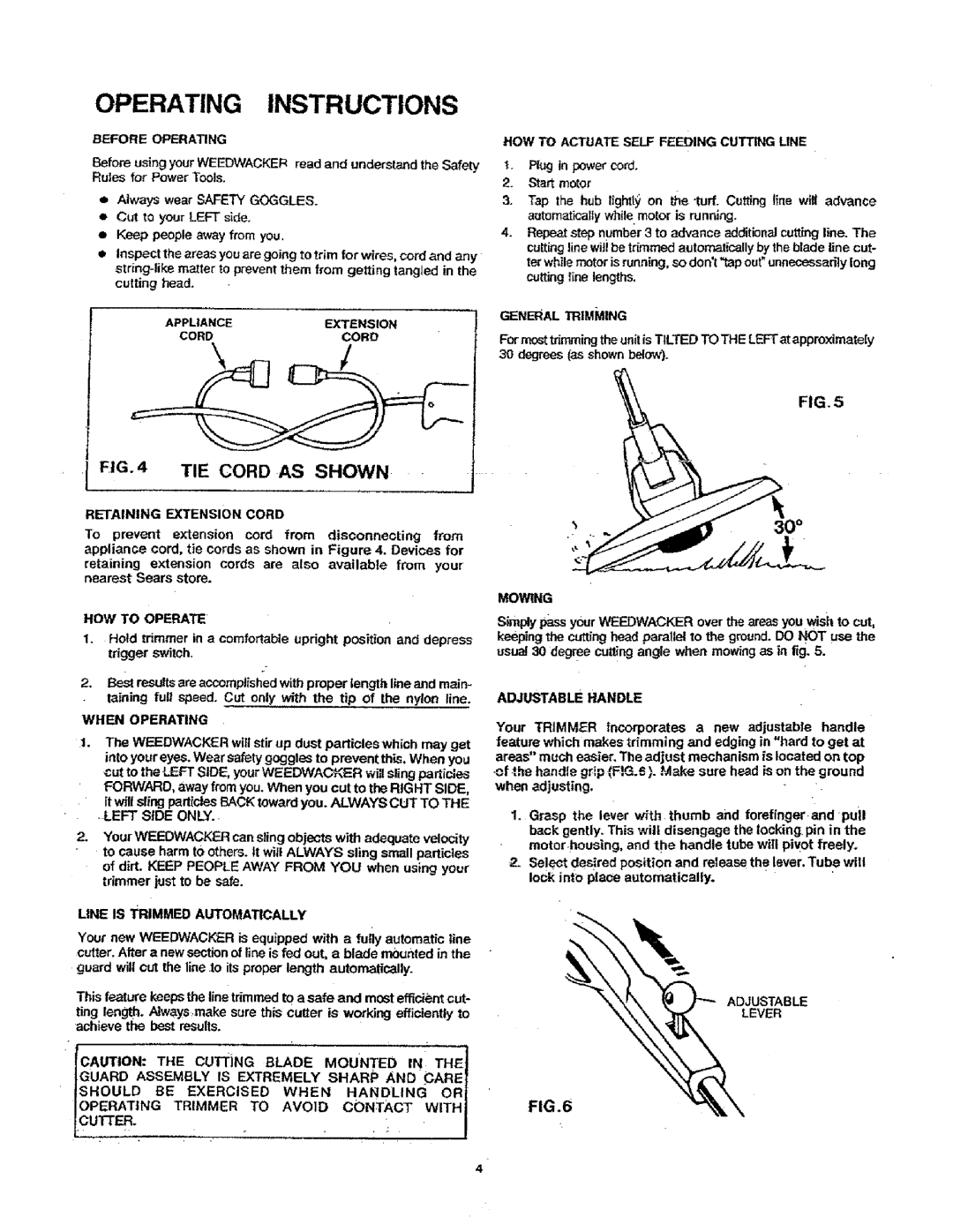 Sears 257.79605 manual Cordcord, Retaining Extension Cord, HOW to Operate, When Operating, Left Side only, General Trimming 