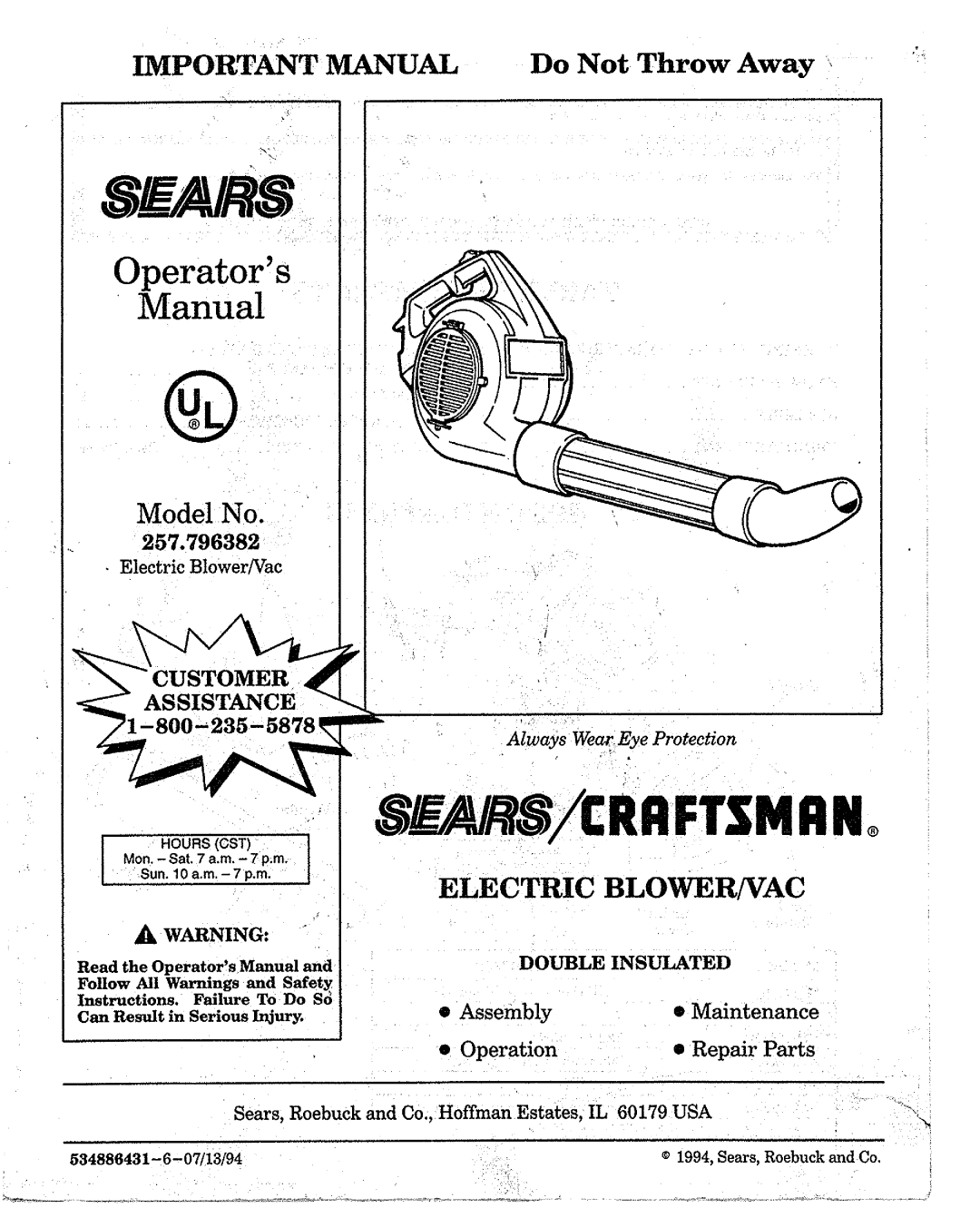 Sears 257.796382 manual 