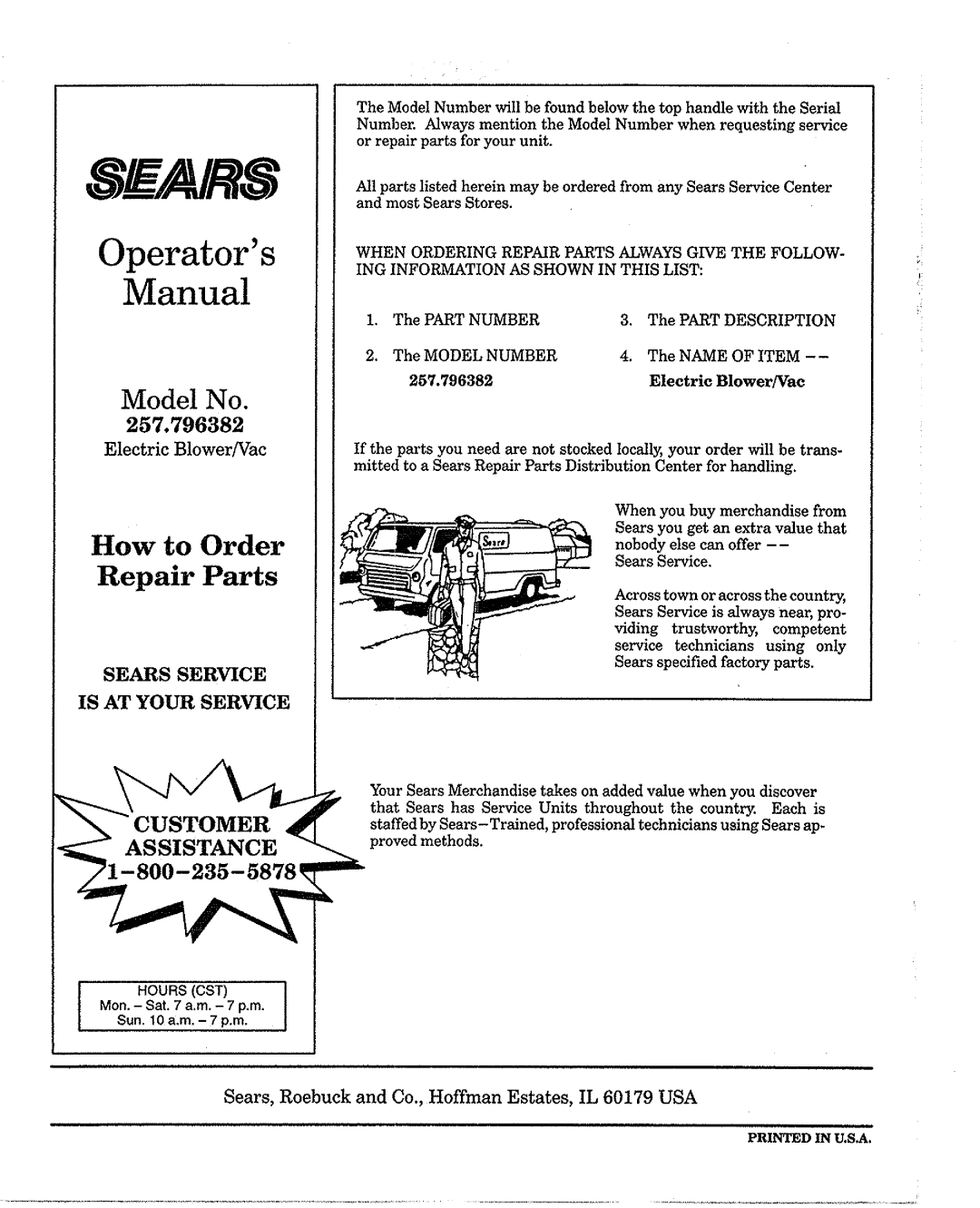 Sears 257.796382 manual 