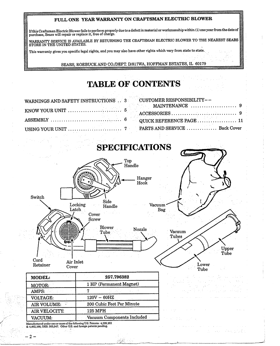 Sears 257.796382 manual 