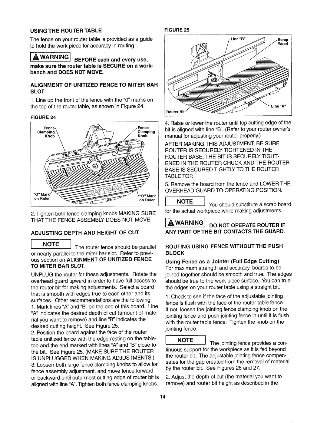 Sears 26462_0 Alignment of Unitized Fence to Miter BAR Slot, Overhead Guard to Operating Position, To Miter BAR Slot 