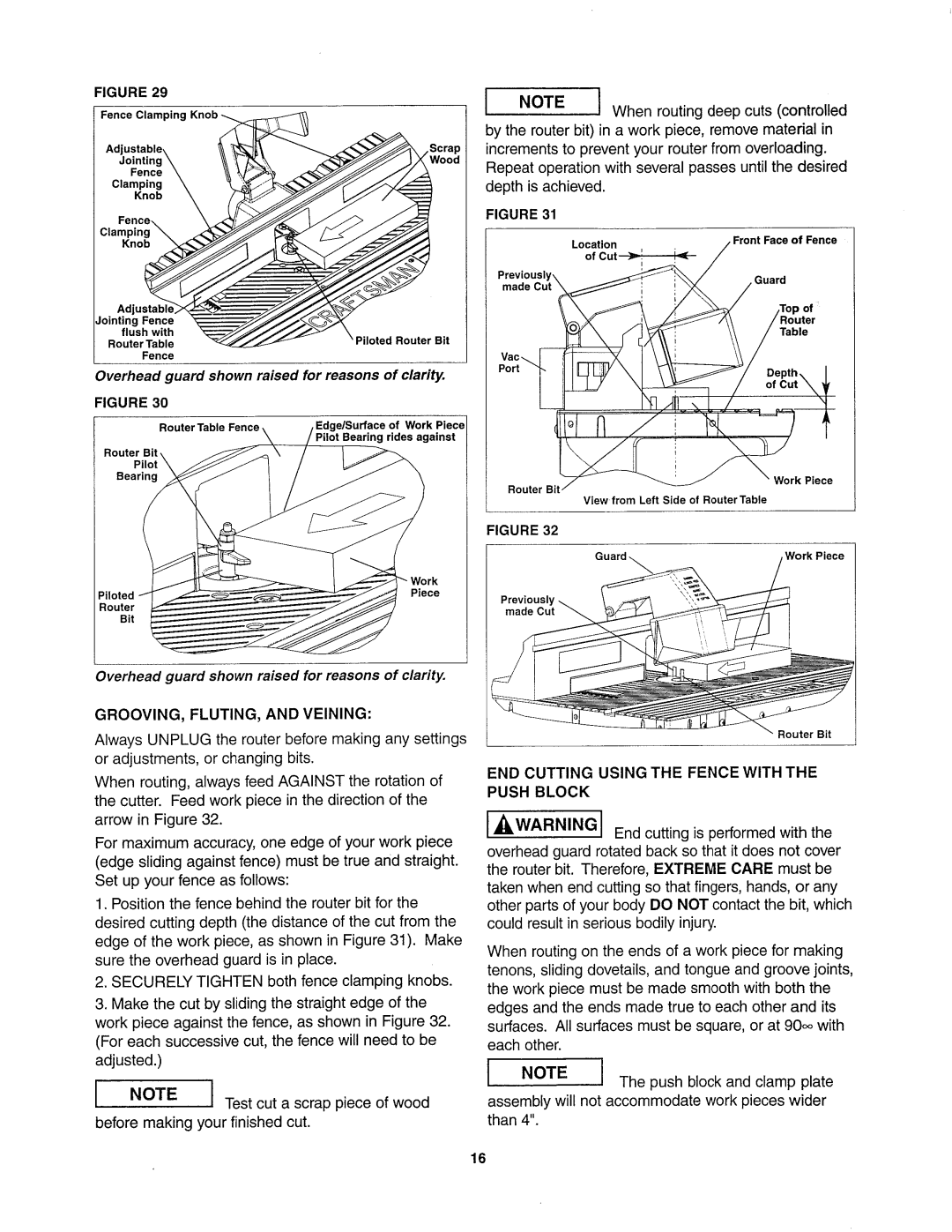 Sears 26462_0 owner manual GROOVING, FLUTING, and Veining, END Cutting Using the Fence with the Push Block 