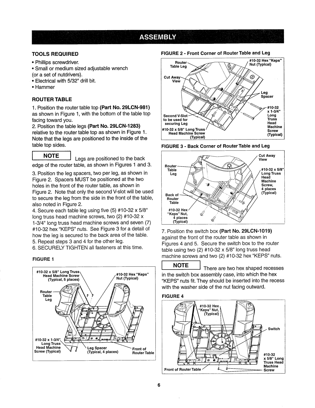 Sears 26462_0 owner manual Tools Required, Router Table 