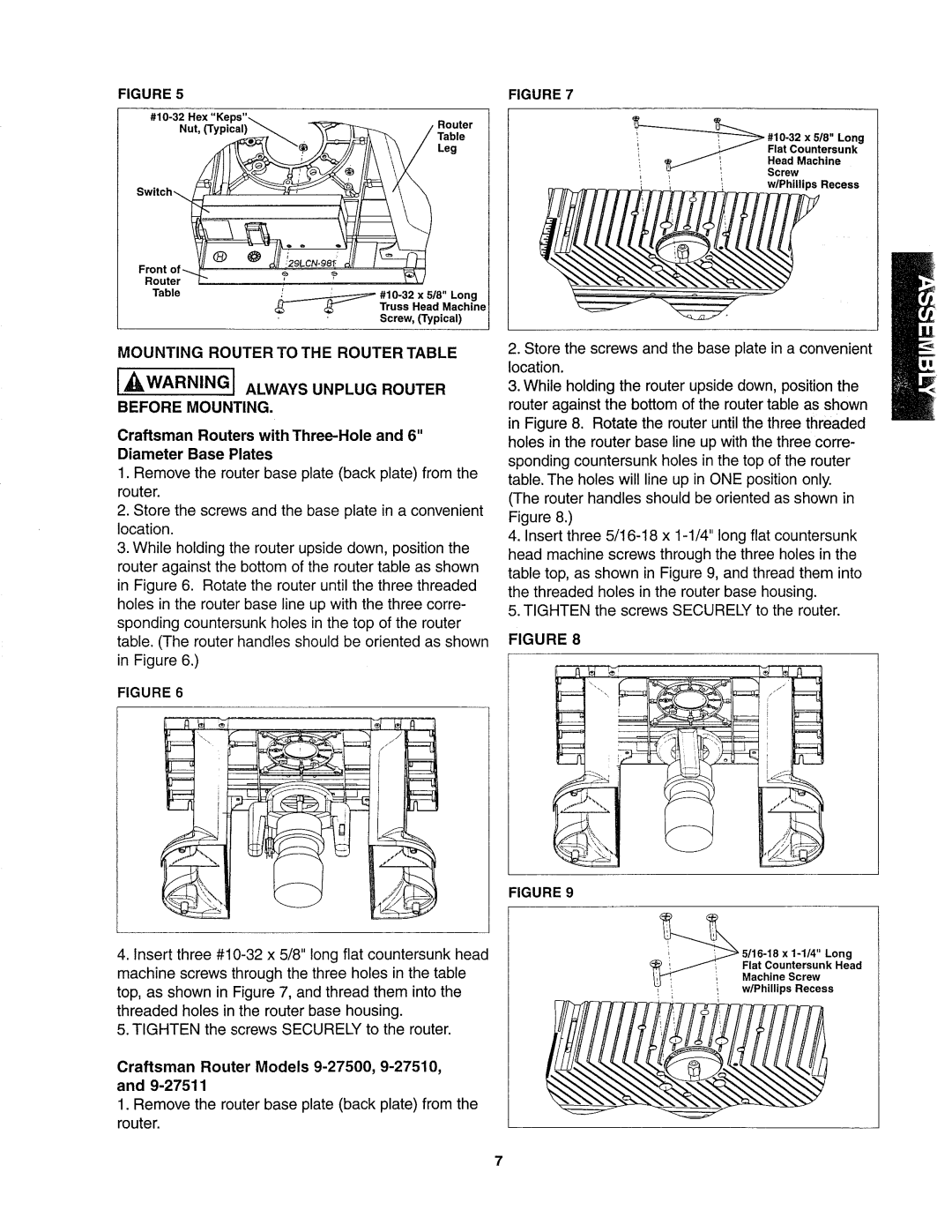 Sears 26462_0 owner manual Mounting Router to the Router Table Before Mounting 