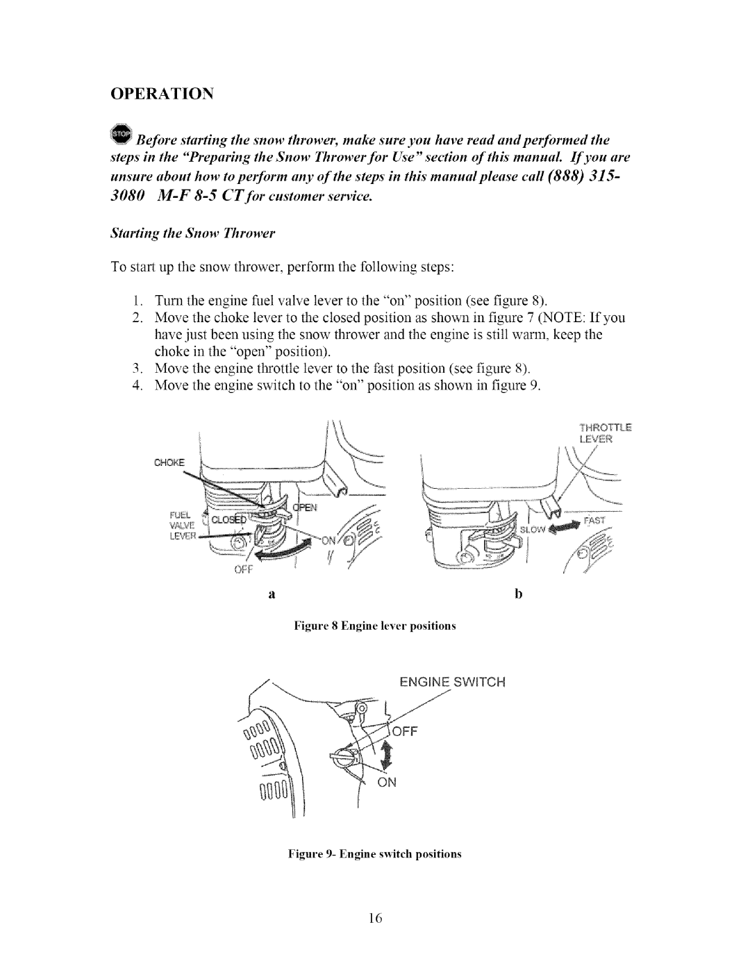 Sears 270-3250 owner manual Operation, Engine lever positions 