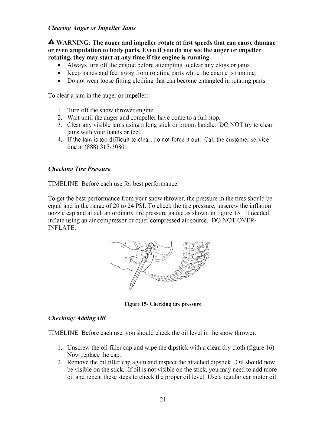 Sears 270-3250 owner manual Checking Tire Pressure 