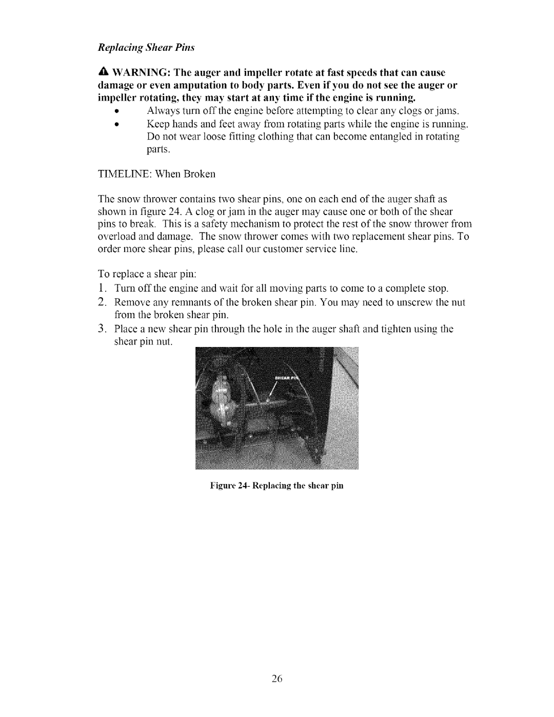 Sears 270-3250 owner manual Replacing Shear Pins 