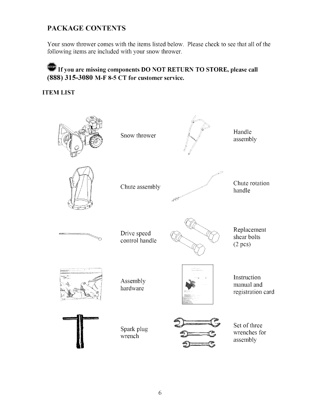 Sears 270-3250 owner manual Package Contents 