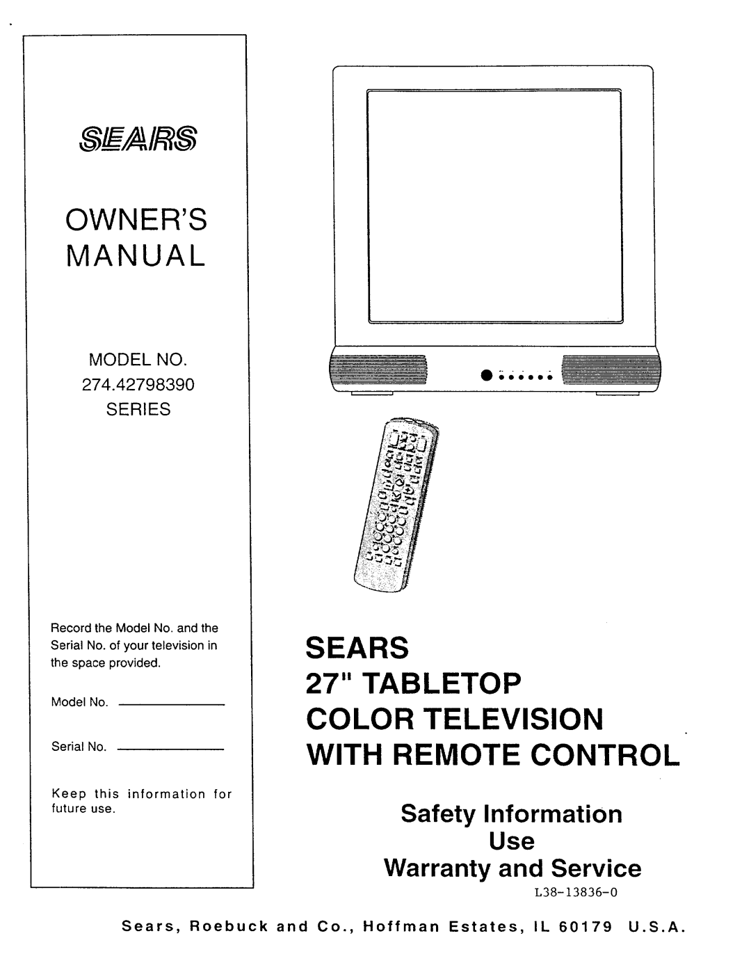 Sears 274.4279839 owner manual Owners Manual 