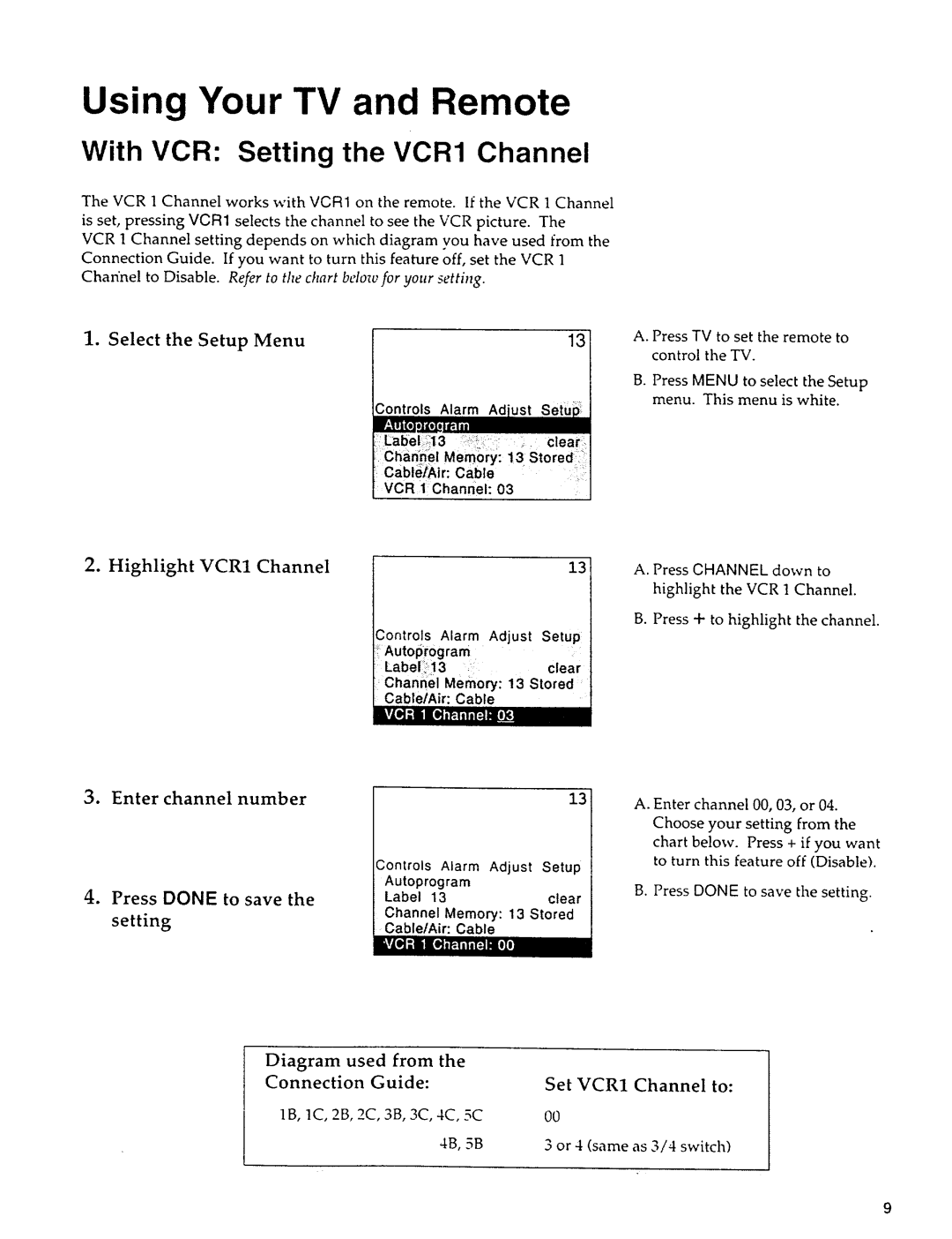 Sears 274.4279839 owner manual With VCR Setting the VCR1 Channel 