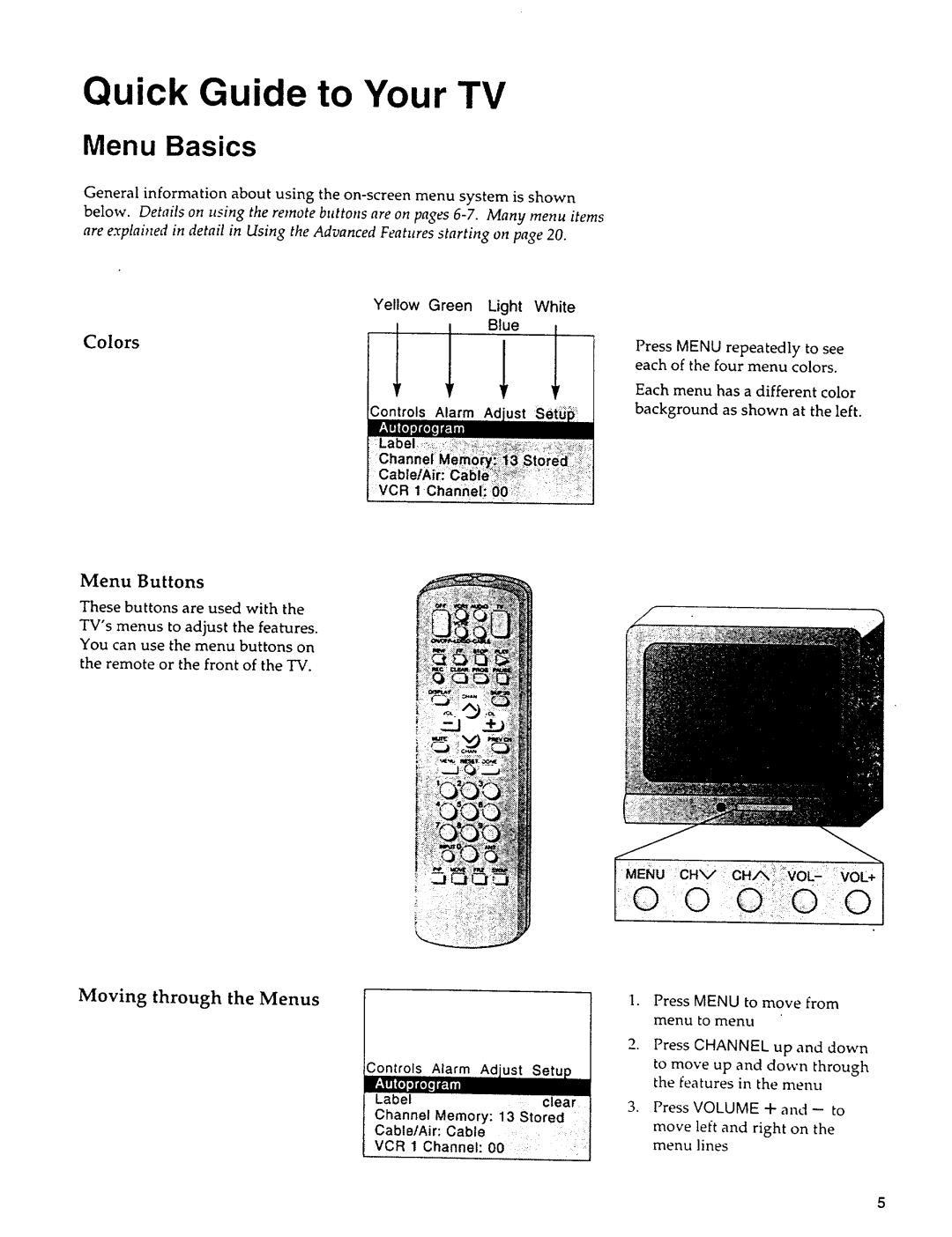 Sears 274.4279839 owner manual Menu Basics, Colors, Menu Buttons, Moving through the Menus 