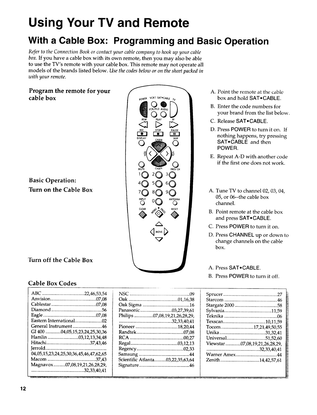 Sears 274.4372859 owner manual With a Cable Box Programming and Basic Operation, Program the remote for your Cable box 