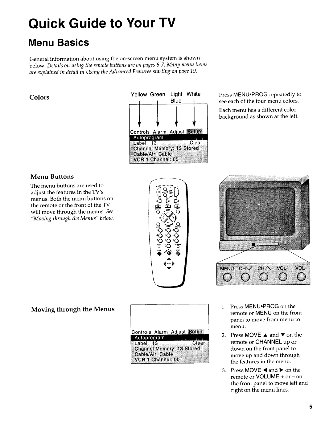 Sears 274.4372859 owner manual Menu Basics, Menu Buttons, Moving through the Menus, Yellow Green Light White IBie 