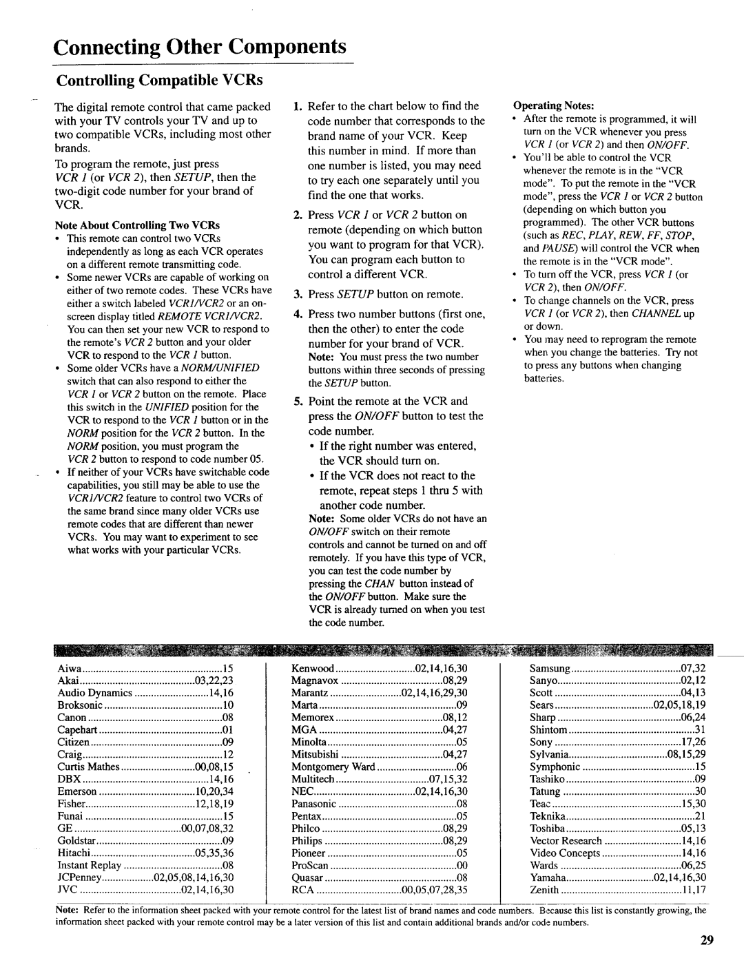 Sears 274.4392839 owner manual Controlling Compatible VCRs, VCR 1 or VCR 2, then Channel up or down 