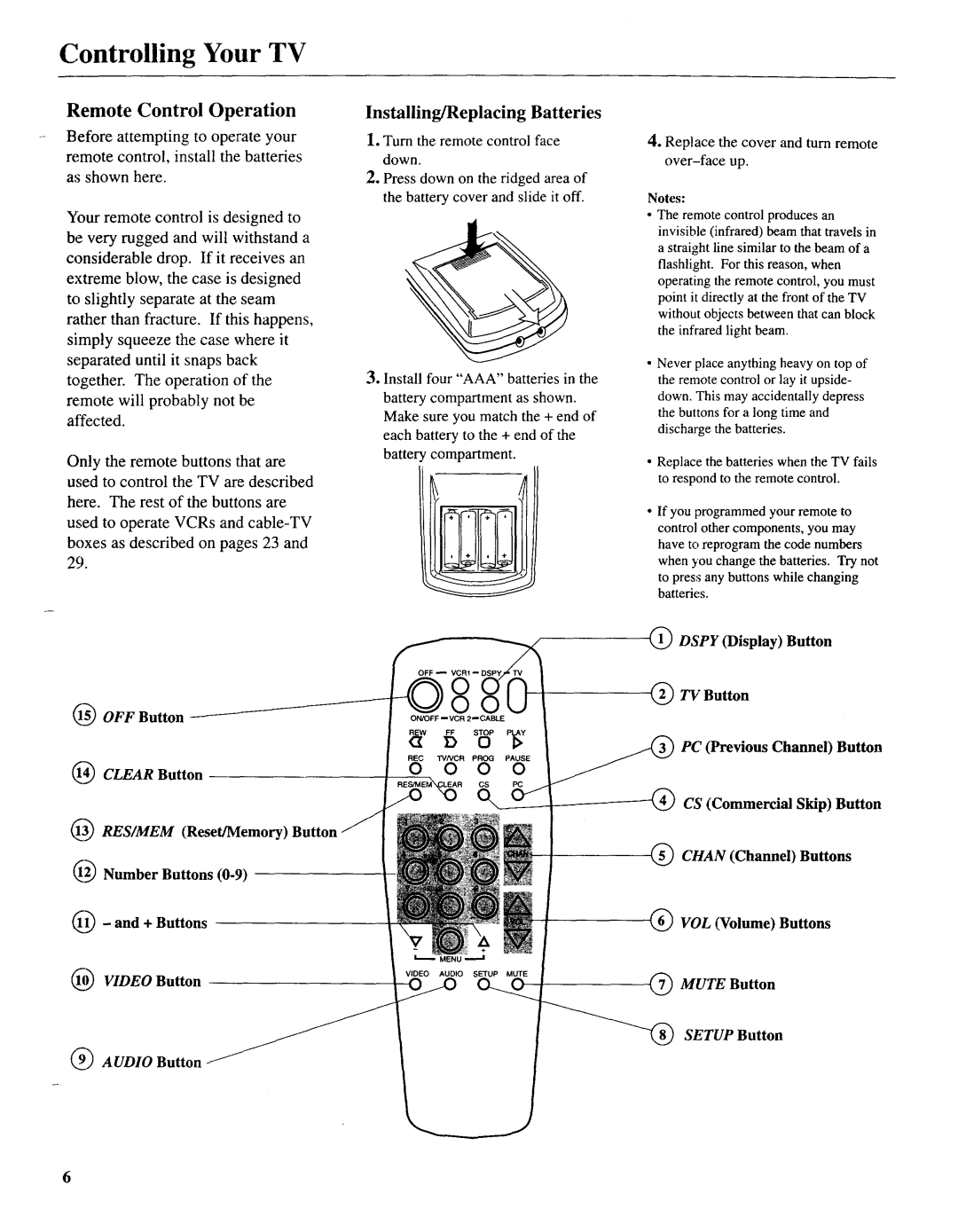 Sears 274.4392839 owner manual Remote Control Operation, Installing/Replacing Batteries 