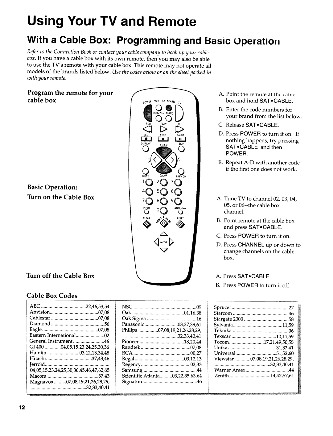 Sears 274.4394859 With a Cable Box Programming and Basic Operation, Program the remote for your cable box, Fi-I r--i 