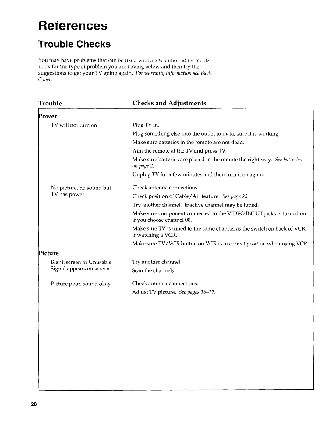 Sears 274.4394859 owner manual Trouble Checks, Checks and Adjustments 