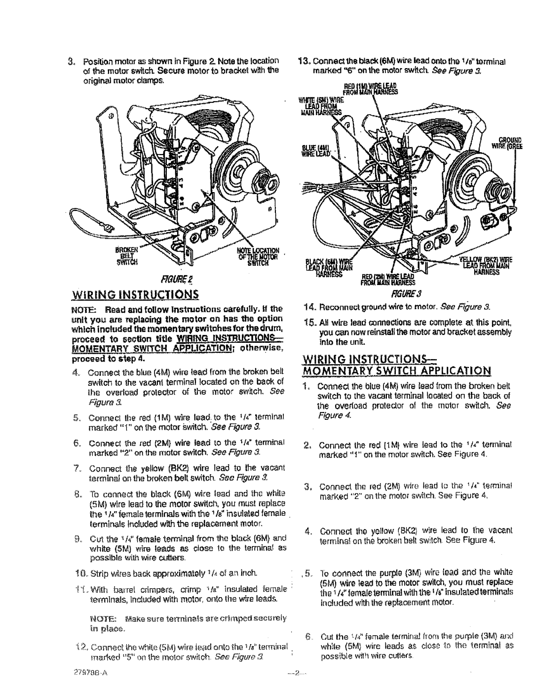 Sears 279787 manual Wiring Instruction 