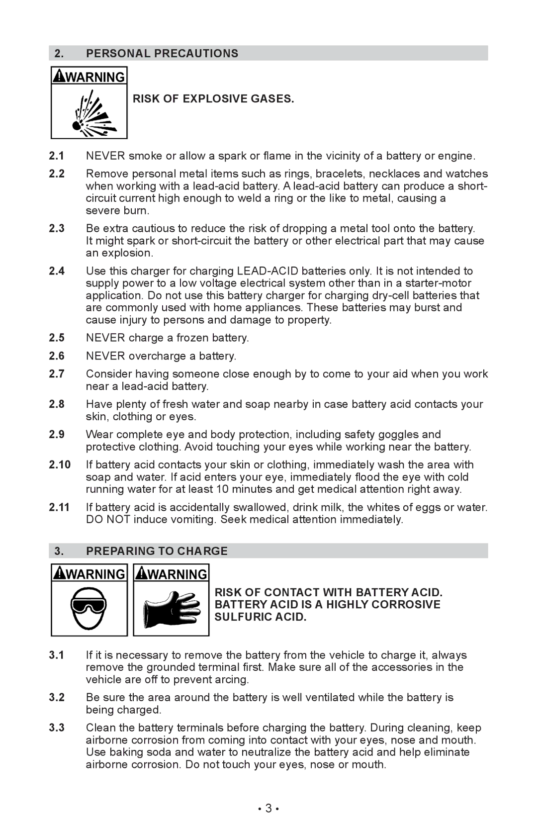 Sears 28.7123 operating instructions Personal Precautions Risk of Explosive Gases 