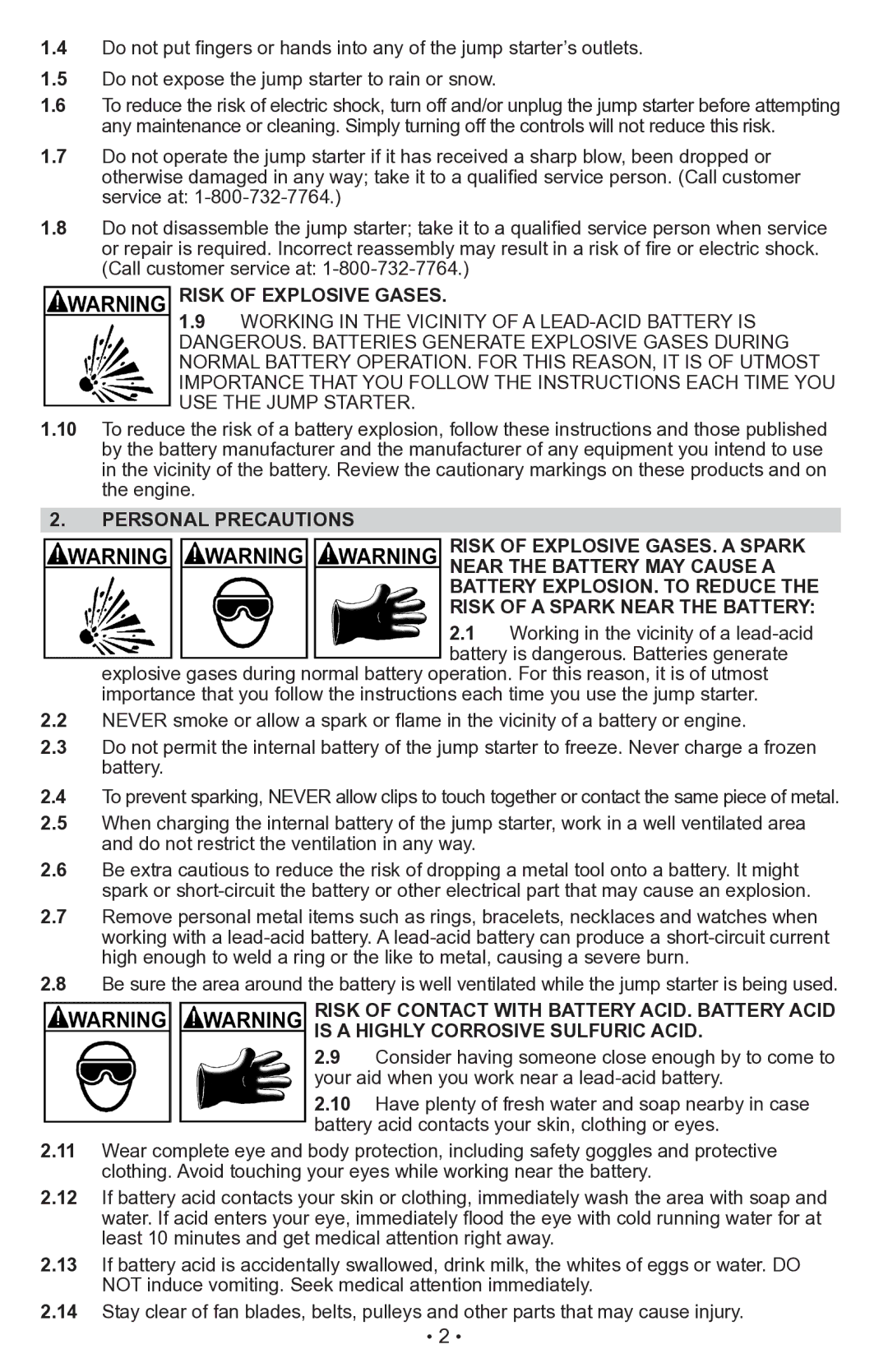 Sears 28.71988 operating instructions Risk of Explosive Gases 