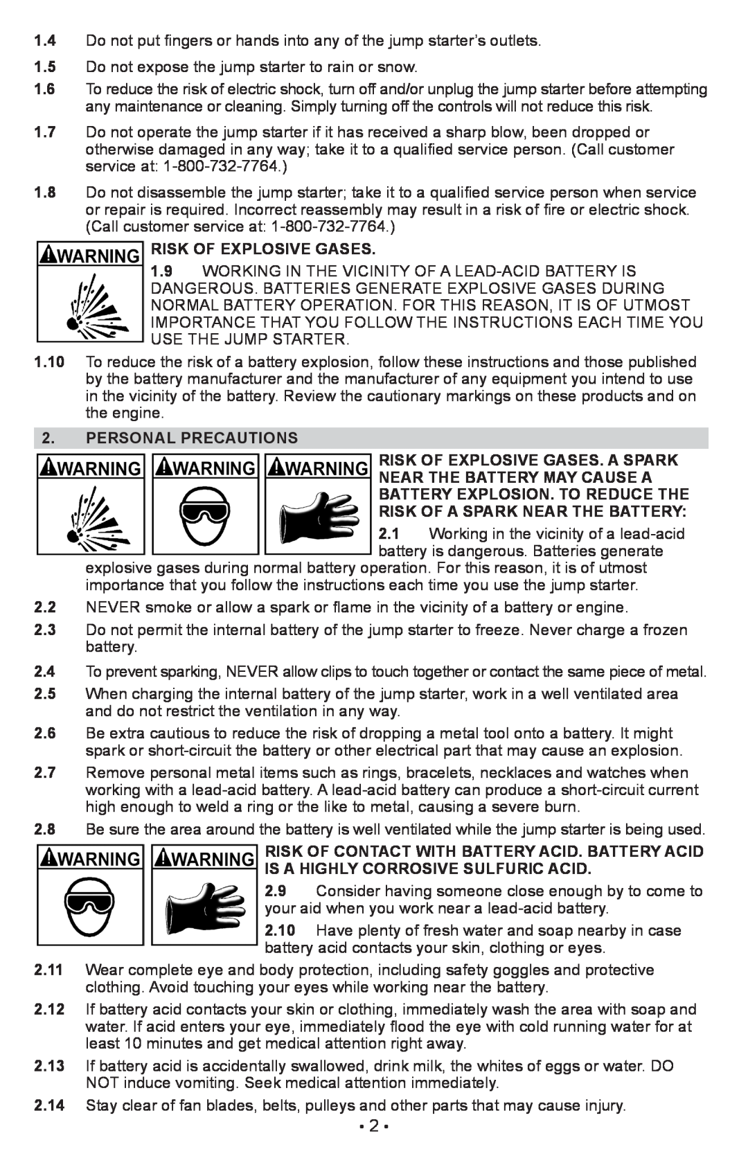 Sears 28.71988 Personal Precautions Risk Of Explosive Gases. A Spark, Risk Of A Spark Near The Battery 
