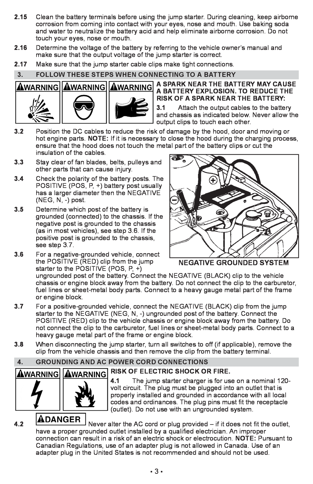 Sears 28.71988 FOLLOW THESE STEPS WHEN connecting to a BATTERY, Grounding and AC power cord connections 