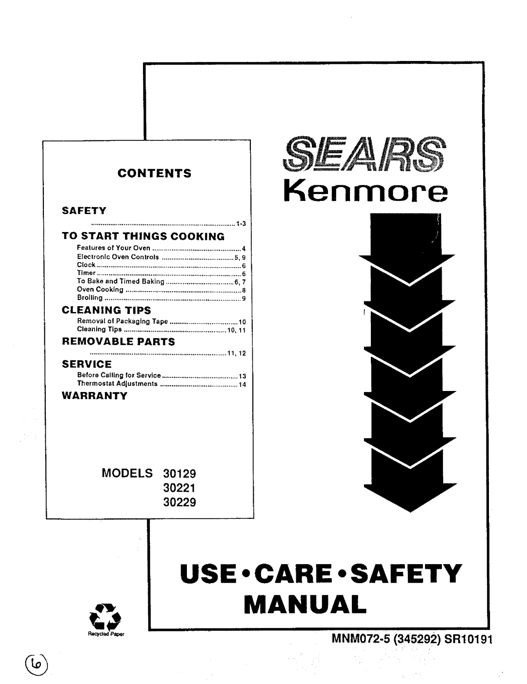 Sears 30129, 30221, 30229 warranty Contents, Safety To Stastart Things Cooking, Tips, Parts Removable Service, WARRANTYaN 