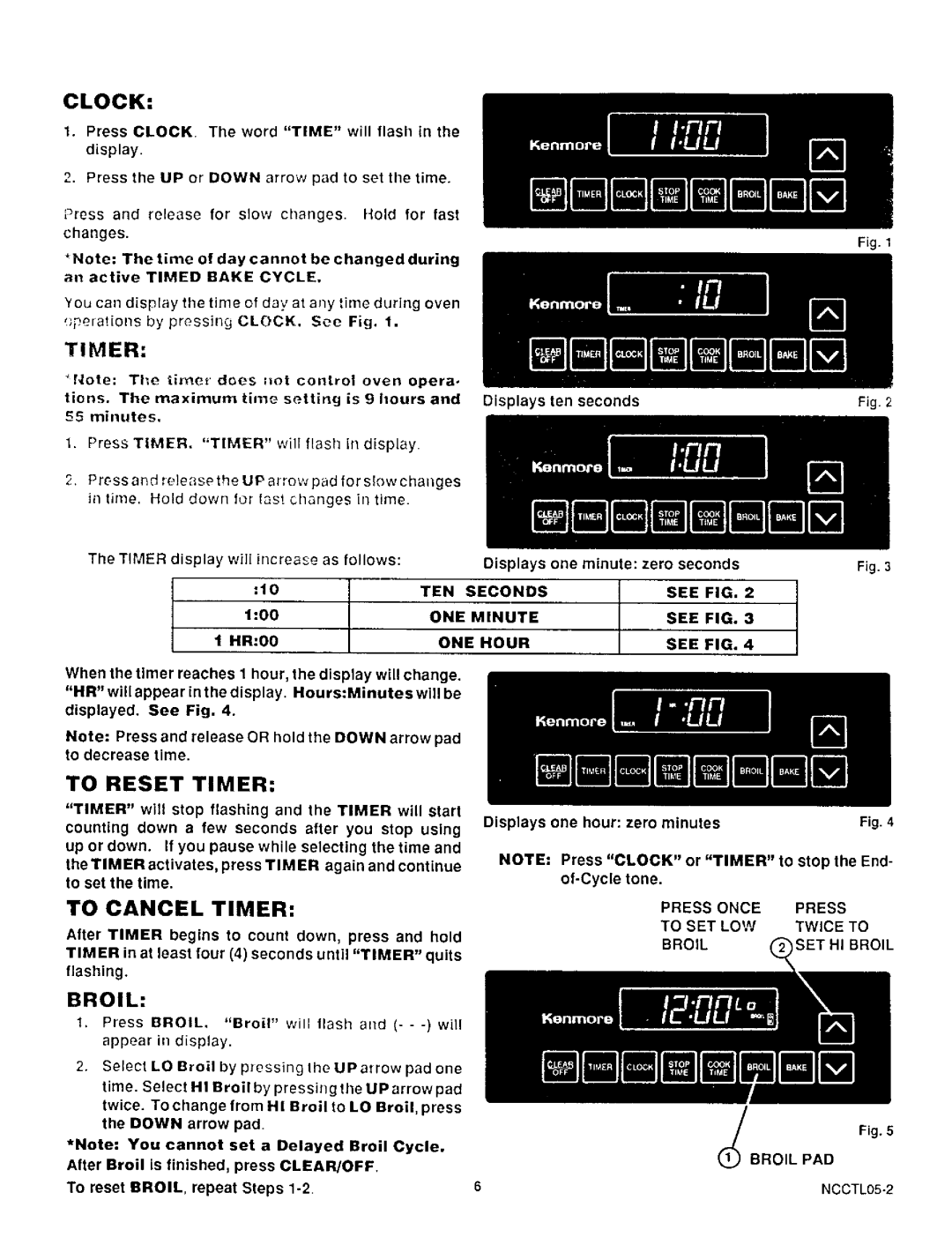 Sears 30129, 30221, 30229 warranty Clock, To Reset Timer, To Cancel Timer, Broil 