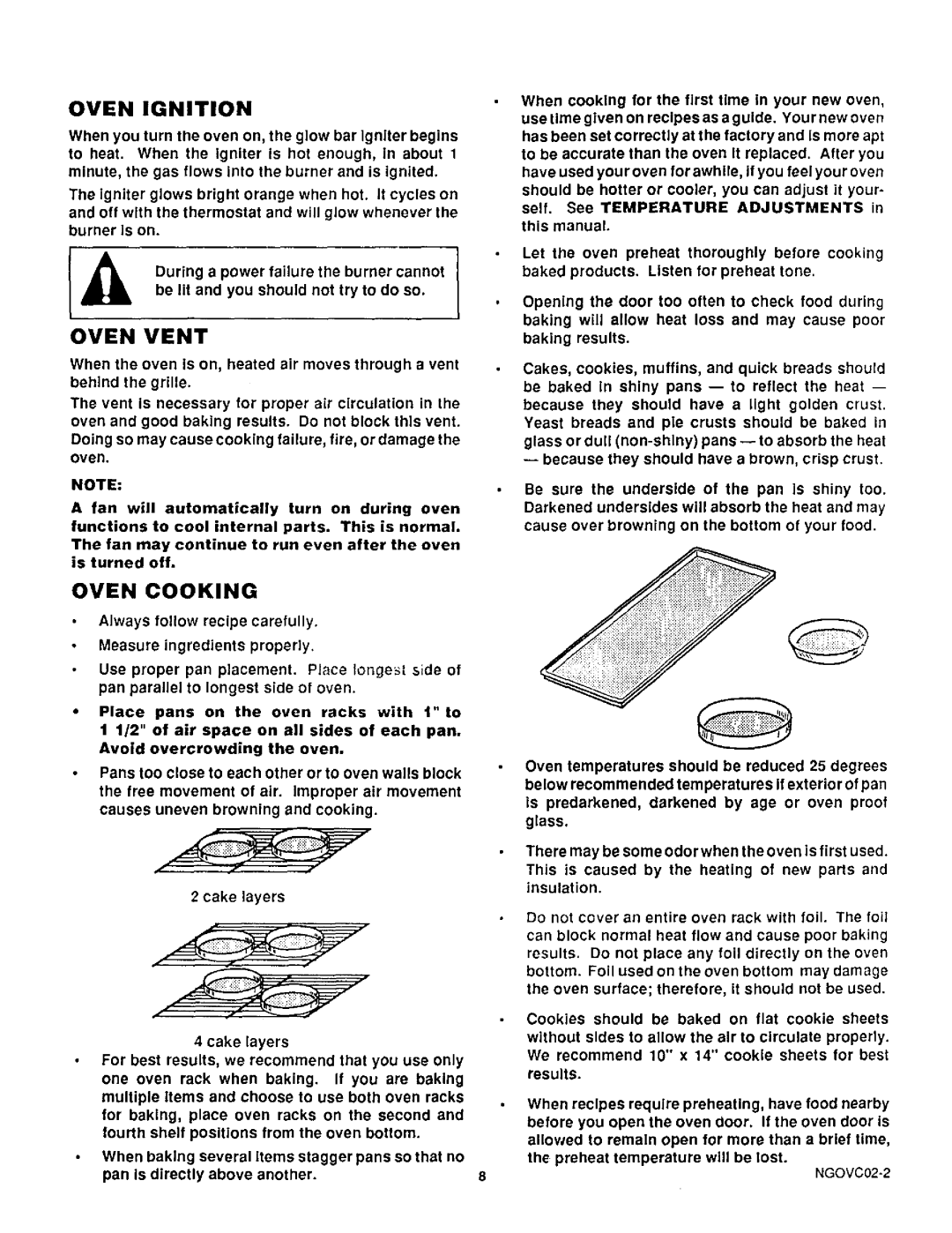 Sears 30221 Oven Vent, Oven Ignition, Oven Cooking, Always follow recipe carefully Measure ingredients properly, NGOVCO2-2 